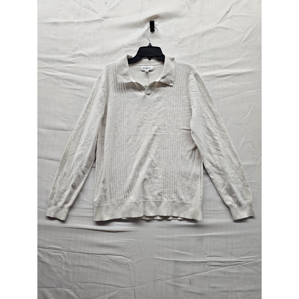 Goodfellow & Co Mens Ribbed Knit Pullover Polo Sweater Cream Cotton Size‎ Medium